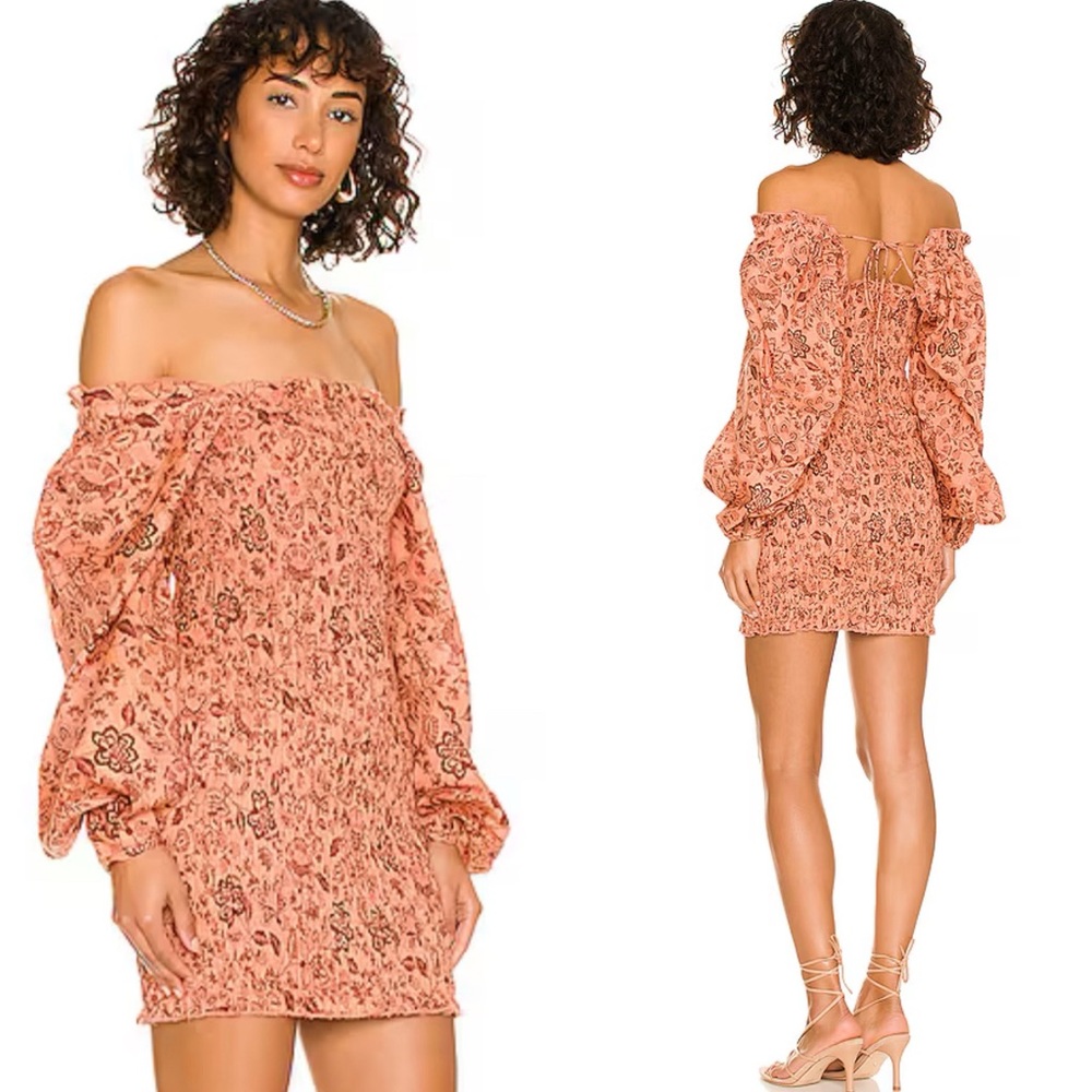 FREE PEOPLE Smock it to Me Floral On/Off Shoulder Mini Dress Coquette Milkmaid S - Picture 15 of 16